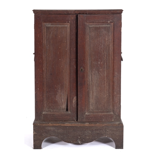 767 - An 18th Century oak Estate Cabinet, on a stand, fitted with fourteen interior drawers, enclosed by a... 