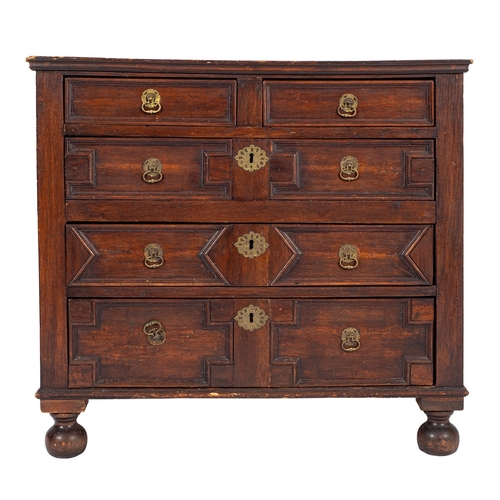 796 - A William & Mary oak chest of drawers, circa1690; the top with moulded edges, above two short and th... 