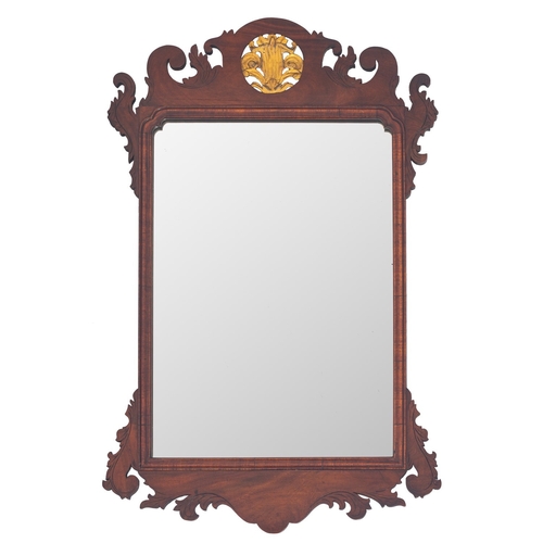 810 - A mahogany framed wall mirror in George I style, late 19th century; the foliate fret cut surround wi... 