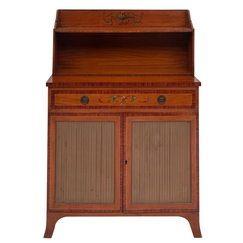 825 - An Edwardian painted satinwood side cabinet in the manner of a cheveret, early 20th century; the she... 