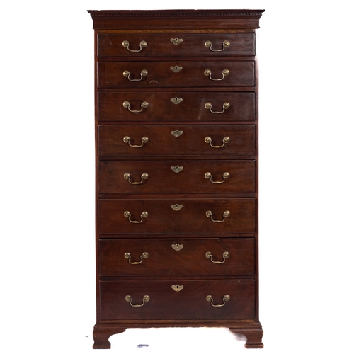 872 - A George III mahogany 'tallboy' chest in George III style, 19th century; with Greek key cornice and ... 