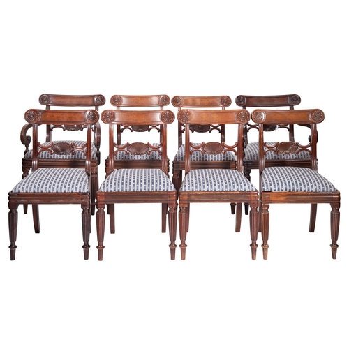 900 - A set of eight chairs Regency mahogany and upholstered dining chairs, in the manner of Gillow of Lan... 