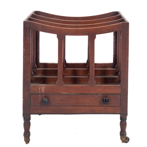 909 - A Regency mahogany and inlaid three division Canterbury, bordered with ebonised lines, having shaped... 