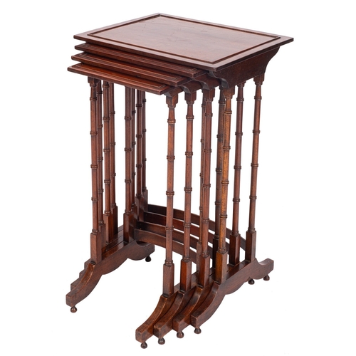 923 - A nest of four mahogany quartetto tables in Regency style, late 19th century; the rectangular tops w... 