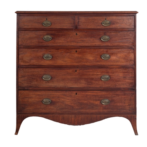 928 - A late George III or Regency mahogany chest of drawers, early 19th century; the top with moulded edg... 