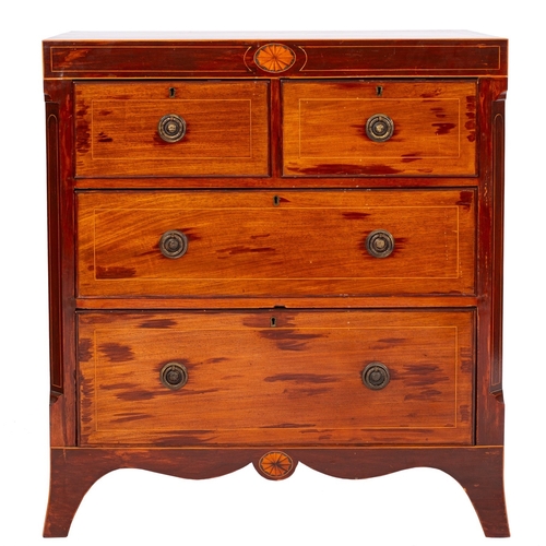 944 - A 19th Century mahogany and inlaid rectangular chest, bordered with boxwood and sycamore lines, the ... 