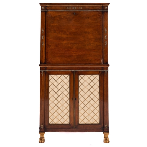 951 - A Regency rosewood and ormolu mounted secretaire á abbatant, early 19th century and later adapted; t... 