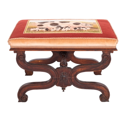 956 - A rosewood and Berlin woolwork upholstered stool, second quarter 19th century; the later embroidery ... 