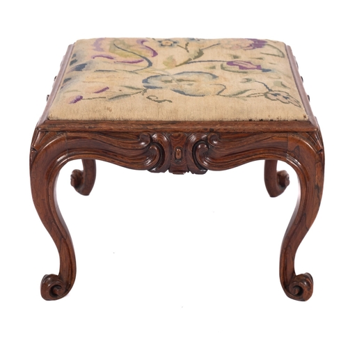 960 - A William IV rosewood and upholstered stool, circa 1835; with floral tapestrywork seat, set into rai... 