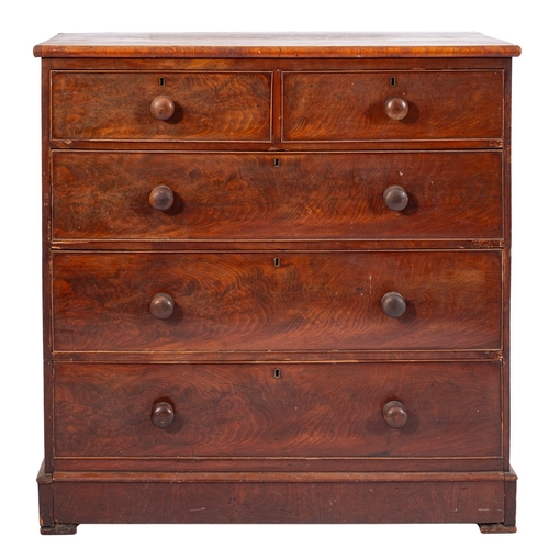 972 - A Victorian mahogany rectangular chest, containing two short and three long drawers, on a plinth bas... 