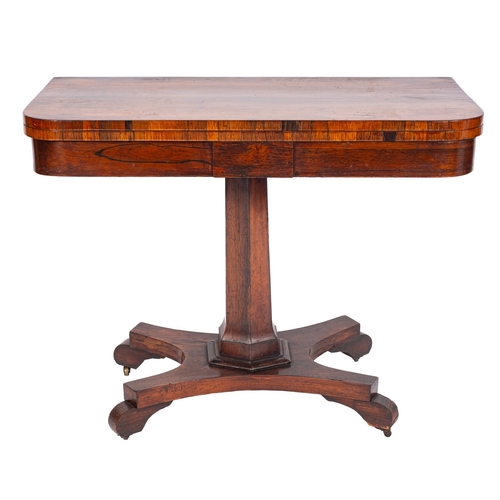 976 - A Victorian rosewood rectangular card table, the baize lined hinged top with rounded corners, on pol... 