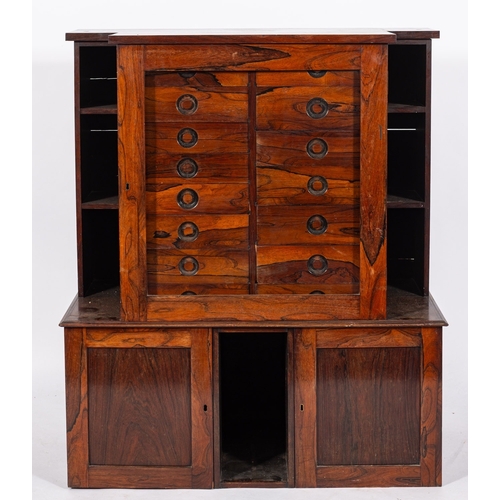 987 - A Collector's Victorian rosewood cabinet/bookcase, of breakfront outline, on a cabinet base, the upp... 