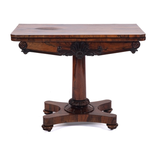 991 - A Victorian rosewood rectangular card table, the baize lined hinged top with rounded corners, the fr... 