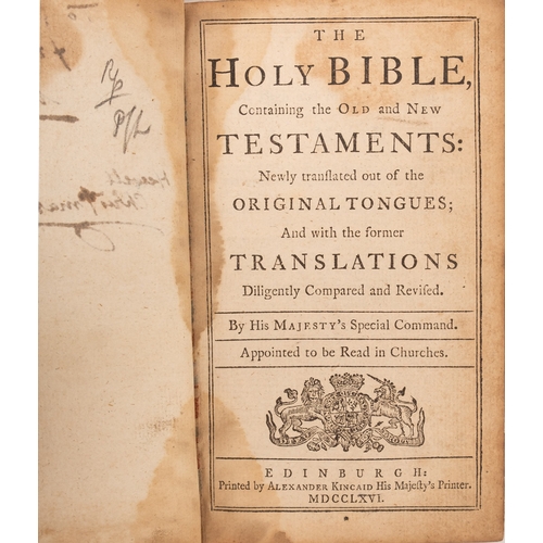 112 - BIBLE, English. The Holy Bible containing the Old and New Testaments, Edinburgh: Alexander Kincaid 1... 