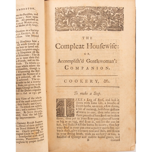 131 - COOKERY. SMITH, Eliza. The Complete Housewife: or, Accomplished Gentlewoman's Companion, London: Pem... 