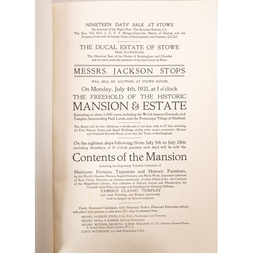 30 - [SALE CATALOGUE] The Ducal Estate and Contents of the Mansion, of Stowe, Jackson Stops 1921, catalog... 