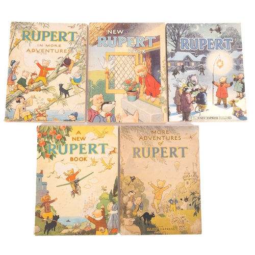 92 - RUPERT BEAR. five 1940's annuals: Rupert in More Adventures (1944); A New Rupert Book (1945); The Ne... 