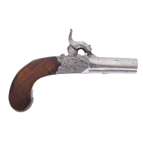 107 - A 19th century boxlock percussion pistol, maker Manton, London, the plain 2 inch turn off barrel ove... 