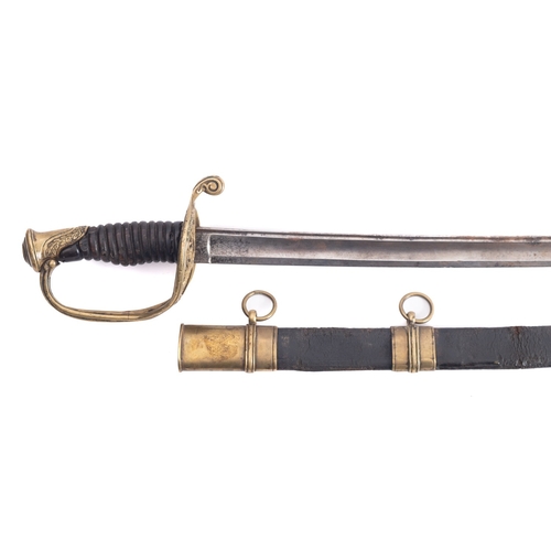 160 - A 19th century French 1845 Model Infantry Officer's sword, the slightly curved single edge fullered ... 