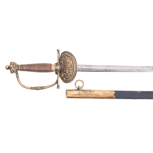 162 - A Victorian Diplomatic Court sword, the oval shaped double edged blade with acid etched decoration o... 