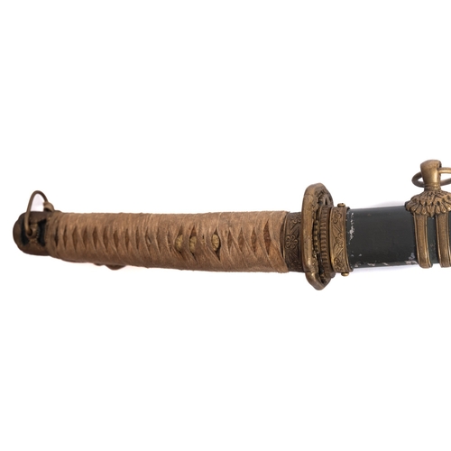 173 - An early 20th century katana, the slightly curved single edge blade with brass habki and gilt brass ... 