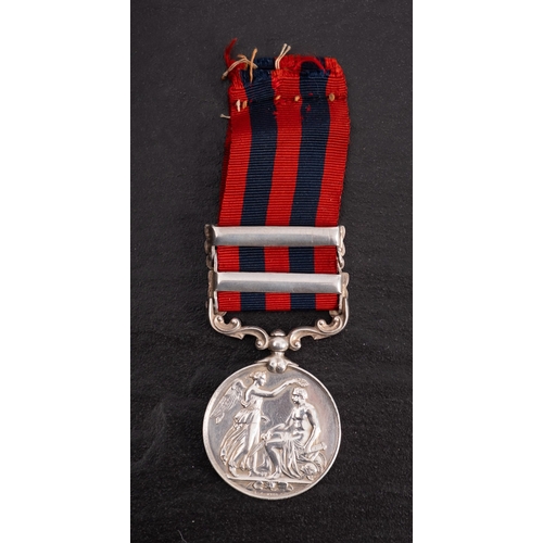 217 - A Victorian India general Service medal with two clasps ' 711 Pte  James Henry Cook 1st Hampshire Re... 