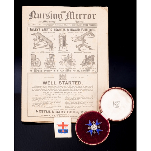 221 - Badge of The Florence Nightingale School of Nursing in Case; and a copy of 'The Nursing Mirror' 1919... 