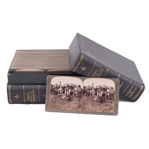 312 - A boxed set of 'America Through The Stereoscope' by Underwood and Underwood in gilt tooled American ... 