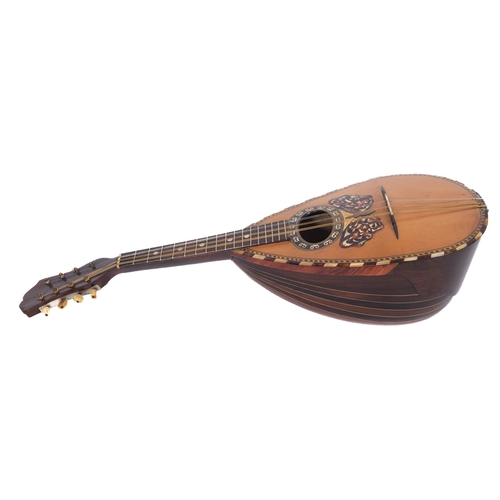 323 - An Italian inlaid rosewood mandolin by Il Globo, mother of pearl butterfly detail with vintage case.