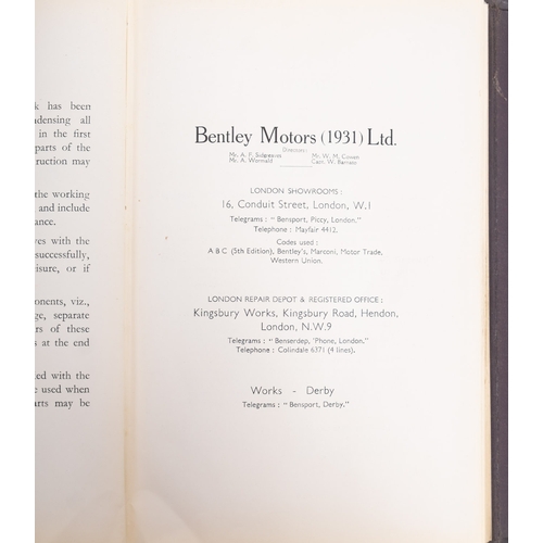 474 - BENTLEY. 3½ Litre Instruction Book, Derby: Bentley Motors (1931) Ltd. [1933], No.1, original plum cl... 