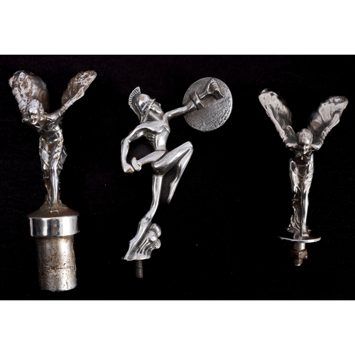 475 - Two Rolls- Royce  Spirit of Ecstasy car mascots, unsigned, together with a nickel plated mascot of a... 