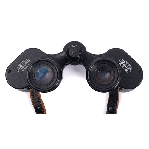 50 - A pair of Carl Zeiss Jena 8x30W 'Jenoptem' binoculars with black crackle finish in a brown leather  ... 