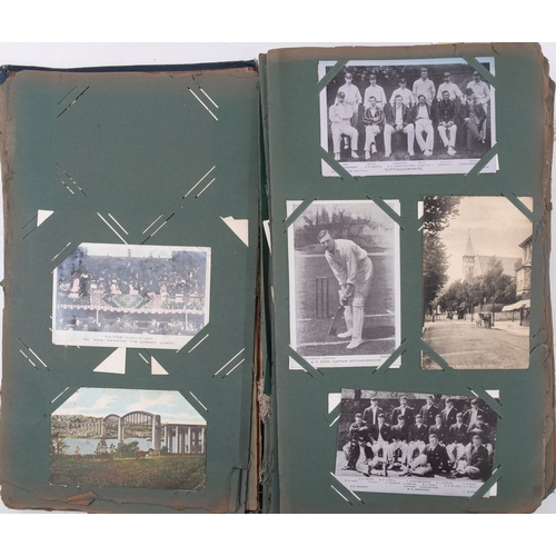 580 - An Edwardian postcard album and loose the album containing various subject matter including cricket,... 