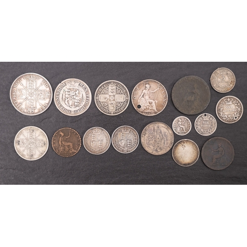 694 - A group of coins, including 1887 double Florin, 1853 Florin, etc.