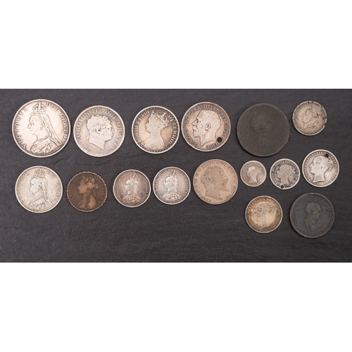 694 - A group of coins, including 1887 double Florin, 1853 Florin, etc.