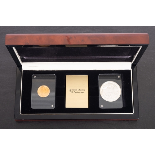 697 - A Gibraltar 'Operation Chastise' commemorative set. of two coins including  22ct gold pond coin (Pie... 