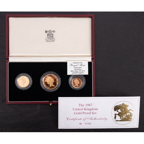 702 - 1987 United Kingdom gold proof set (1/2 sovereign, sovereign and £2 coin).