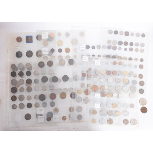 707 - A collection of World coins on sheets with banknotes.