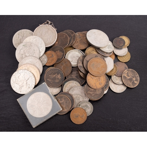 715 - A Tin of coins, including Victorian Golden Jubilee silver medal.