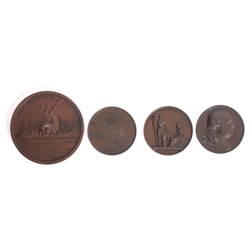 720 - A group of four French copper medallions, including a 60mm (approx.) Louis XVI and Marie Antoinette,... 