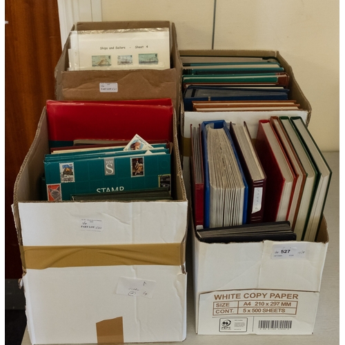 527 - The balance of a stamp collection in albums, stockbooks and loose in four cartons with mint and used... 