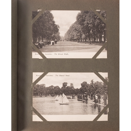 575A - An Edwardian postcard album of GB topographical views, the first two pages with three photograph of ... 