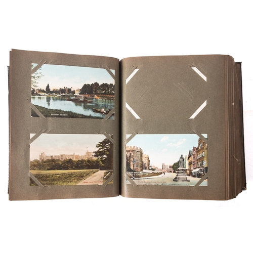 575A - An Edwardian postcard album of GB topographical views, the first two pages with three photograph of ... 