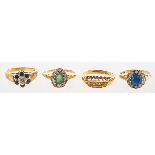 1048 - A group of four rings, including an 18ct gold five stone ring set with graduated old-cut diamonds, U... 