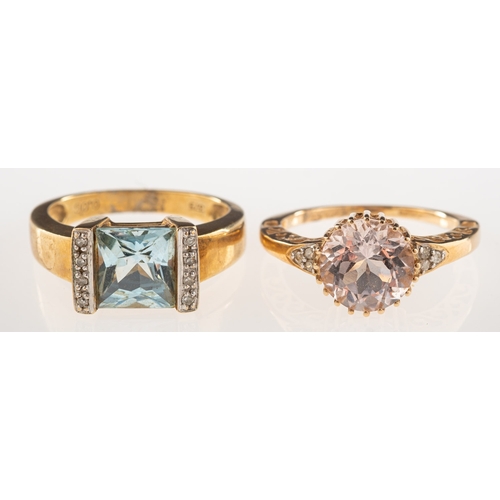 1066 - Two 9ct gold gem-set rings, including a ring set with a square-cut blue topaz and four single-cut di... 