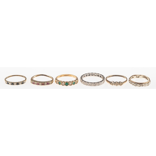 1070 - A group of six rings, including a full eternity style ring set with single-cut diamonds in an illusi... 