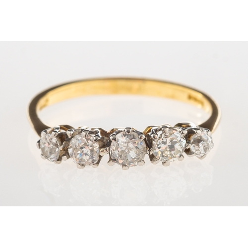 1078 - A five stone diamond ring, claw set with five graduated older-cut diamonds, diamonds approx. 0.32 ca... 