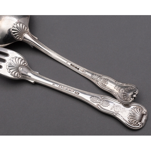 142 - A set of ten silver Kings pattern table forks by William Troby, London 1822, with a pair of similar ... 