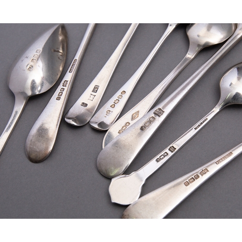 152 - A mixed group of silver flatware including; a set of six Hanoverian pattern dessert forks by Cooper ... 