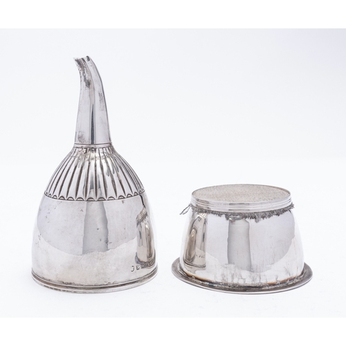 154 - A George III silver two part wine funnel probably by Thomas Wallis II marks rubbed, London 1805, ree... 